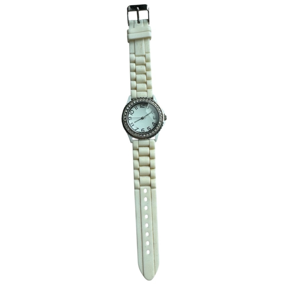Elegant White Watch with Crystal Accents Stainless Steel